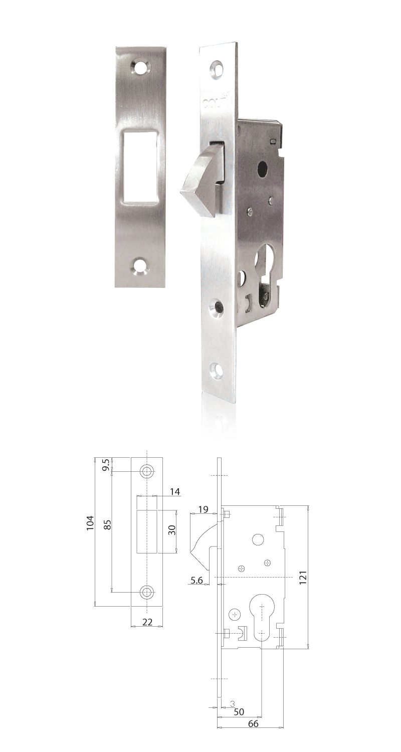 Mortise lock system lock, horse neck H02