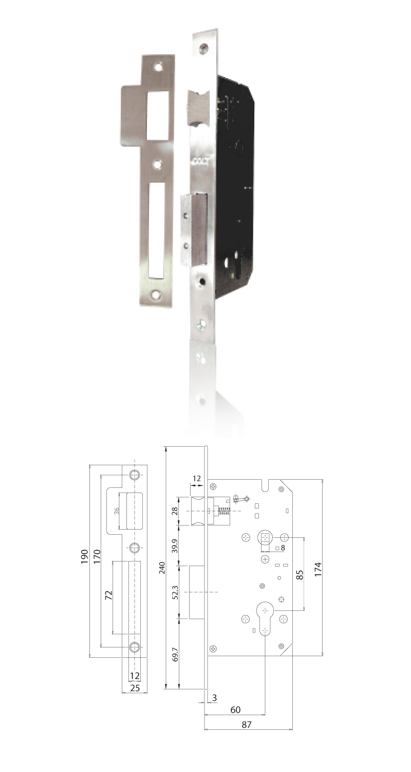 Mortise lock system Q60x85