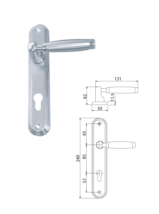 Lever handle with plate - stainless steel